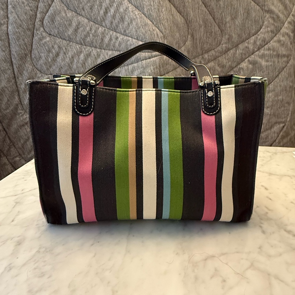 Striped Structured Tote Bag with Leather Handles